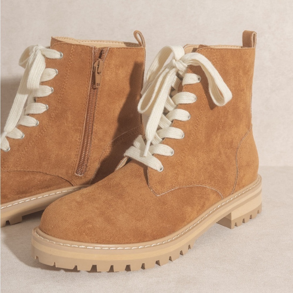 NIB Oasis Society Vegan Suede Lace Up Moto Boots - Picture 4 of 4